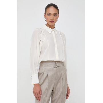 BOSS camasa de matase culoarea bej, cu guler clasic, regular