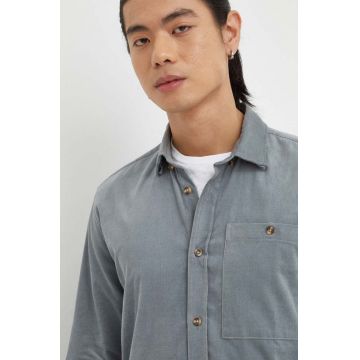 Bruuns Bazaar camasa din bumbac barbati, culoarea gri, cu guler button-down, regular Bruuns Bazaar camasa din bumbac barbati, culoarea gri, cu guler button-down, regular