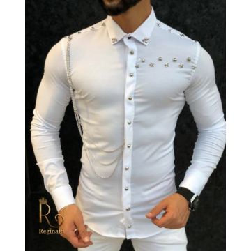 Cămașă alba de bărbați, Slim Fit, cu accesorii - CM470