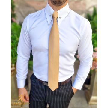 Cămașă alba Enzo, guler ascutit, slim-fit, pin metalic - CR145