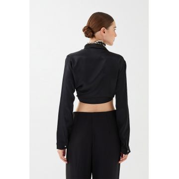 Camasa crop cu aspect de satin
