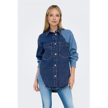Camasa de denim cu segmente contrastante