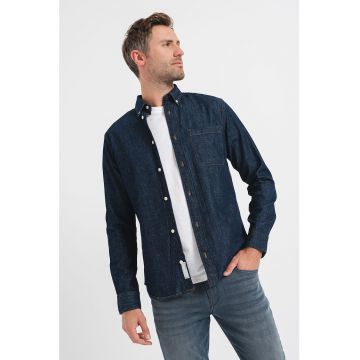 Camasa din denim cu buzunar pe piept Oxford