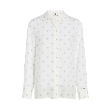 Camasa relaxed fit de matase cu broderie