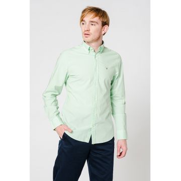 Camasa slim fit de bumbac cu logo brodat