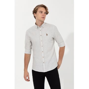 Camasa slim fit din amestec de bumbac cu guler fixat cu nasturi