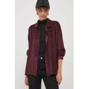 Deha camasa din velur culoarea bordo, cu guler clasic, relaxed