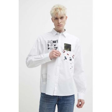 Desigual camasa din bumbac 23WMCW38 CAM_DENNISON barbati, culoarea alb, cu guler clasic, regular