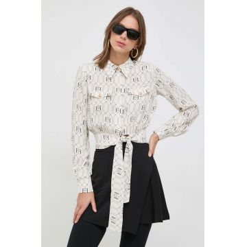 Elisabetta Franchi camasa femei, culoarea bej, cu guler clasic, regular