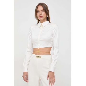 Elisabetta Franchi camasa femei, culoarea bej, cu guler clasic, regular