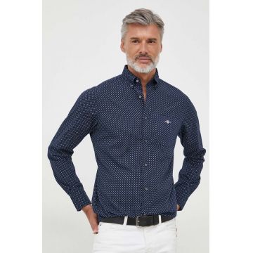 Gant camasa din bumbac barbati, culoarea albastru marin, cu guler button-down, regular