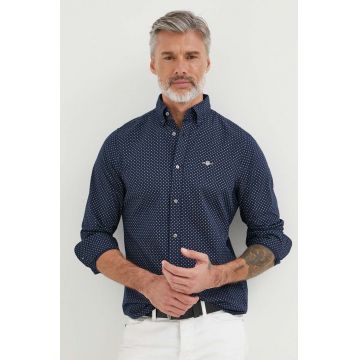 Gant camasa din bumbac barbati, culoarea albastru marin, cu guler button-down, regular
