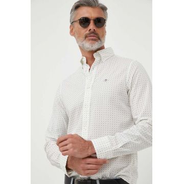 Gant camasa din bumbac barbati, culoarea bej, cu guler button-down, regular