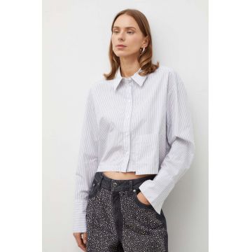 Herskind camasa din bumbac femei, culoarea alb, cu guler clasic, relaxed