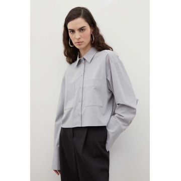 Herskind camasa femei, culoarea gri, cu guler clasic, relaxed