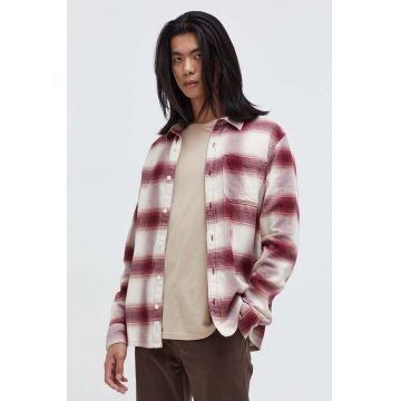 Hollister Co. camasa din bumbac barbati, culoarea bordo, cu guler clasic, regular