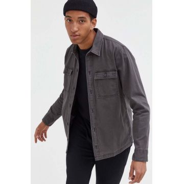 Hollister Co. camasa din bumbac barbati, culoarea gri, cu guler clasic, regular