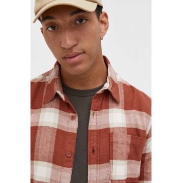 Hollister Co. camasa din bumbac barbati, culoarea portocaliu, cu guler clasic, regular