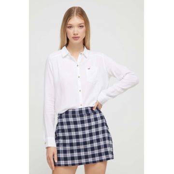 Hollister Co. camasa din bumbac femei, culoarea alb, cu guler clasic, regular