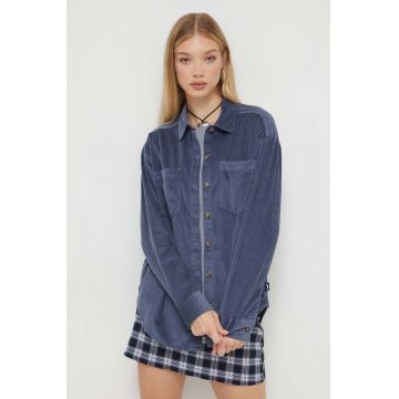 Hollister Co. camasa din velur culoarea albastru marin, cu guler clasic, relaxed