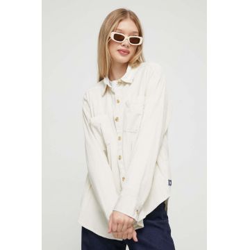 Hollister Co. camasa din velur culoarea bej, cu guler clasic, relaxed