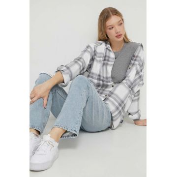 Hollister Co. camasa femei, culoarea gri, cu guler clasic, relaxed