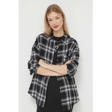 Hollister Co. camasa femei, culoarea negru, cu guler clasic, relaxed