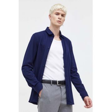 HUGO cămașă din bumbac bărbați, culoarea bleumarin, cu guler clasic, slim 50494515