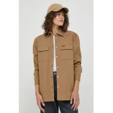 Lacoste camasa femei, culoarea bej, cu guler clasic, regular