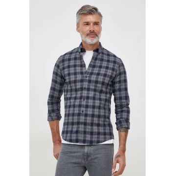Lindbergh camasa din bumbac barbati, culoarea gri, cu guler button-down, slim