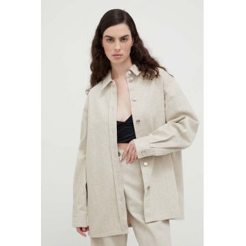 Lovechild camasa femei, culoarea bej, cu guler clasic, relaxed