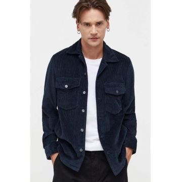 Marc O'Polo camasa din velur culoarea albastru marin, cu guler clasic, regular