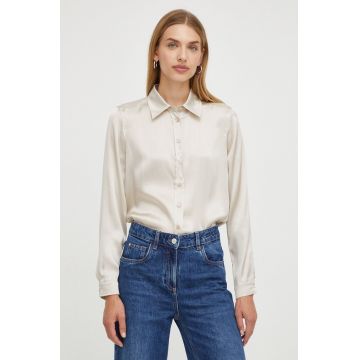 Marella camasa din amestec de matase culoarea bej, cu guler clasic, regular