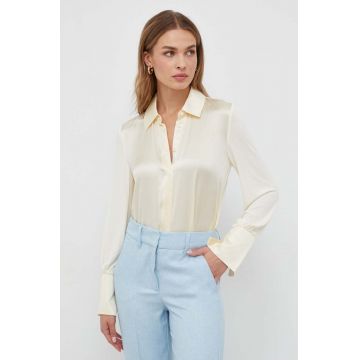 Marella camasa din amestec de matase culoarea bej, cu guler clasic, regular