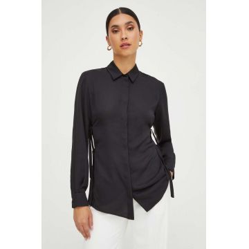 Marella camasa femei, culoarea negru, cu guler clasic, regular