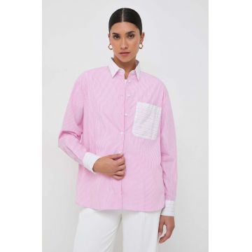 MAX&Co. camasa din bumbac femei, culoarea roz, cu guler clasic, relaxed