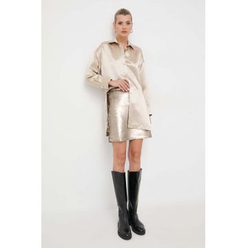 Max Mara Leisure camasa femei, culoarea bej, cu guler clasic, relaxed