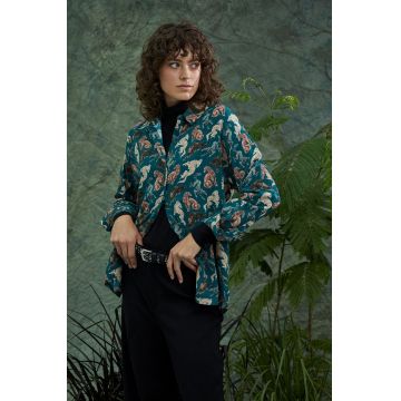 Medicine camasa femei, culoarea verde, cu guler clasic, regular