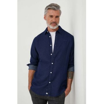 Pepe Jeans camasa din bumbac barbati, culoarea albastru marin, cu guler clasic, regular