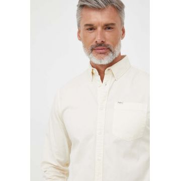 Pepe Jeans camasa din bumbac Crail barbati, culoarea bej, cu guler button-down, regular