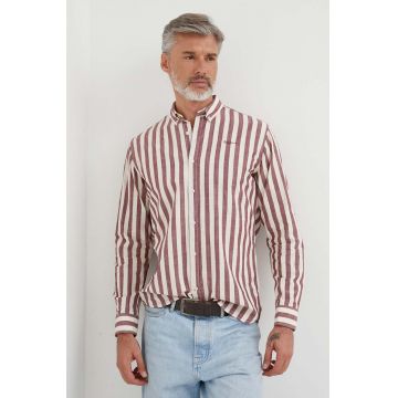 Pepe Jeans camasa din bumbac Crivitz barbati, culoarea bordo, cu guler button-down, regular