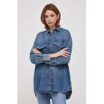 Pepe Jeans camasa jeans Audrey femei, cu guler clasic, relaxed