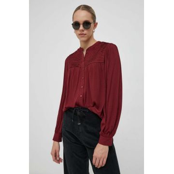 Pepe Jeans camasa Karol femei, culoarea bordo, cu guler stand-up, regular