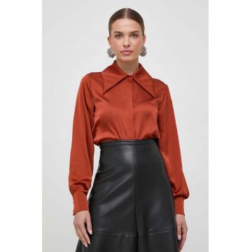 Silvian Heach camasa femei, culoarea bordo, cu guler clasic, regular