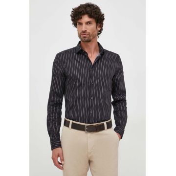 Sisley camasa din bumbac barbati, culoarea negru, cu guler clasic, slim