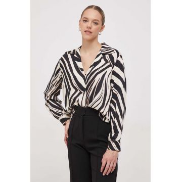 Sisley camasa femei, culoarea negru, cu guler clasic, relaxed