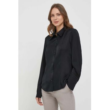 Sisley camasa femei, culoarea negru, cu guler clasic, slim