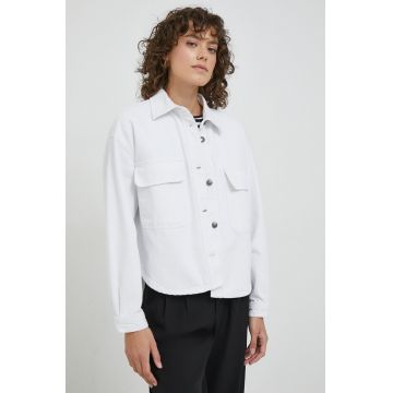 Sisley camasa jeans femei, culoarea alb, cu guler clasic, relaxed