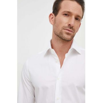 United Colors of Benetton camasa barbati, culoarea alb, cu guler italian, regular