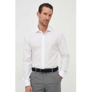 United Colors of Benetton camasa din bumbac barbati, culoarea alb, cu guler italian, regular